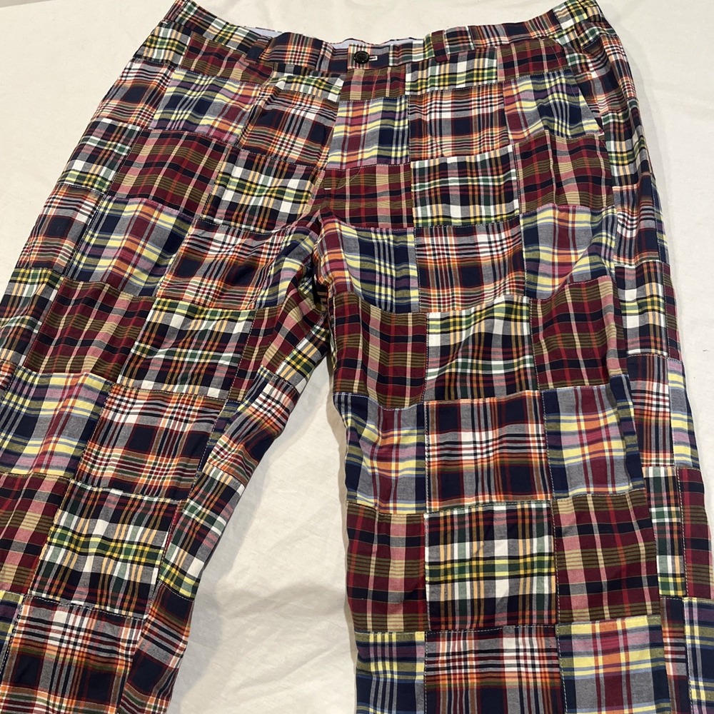 Brooks Brothers 346 Madras Plaid Pants Men's Size 40x30 Preppy Patchwork Cotton - Picture 2 of 9